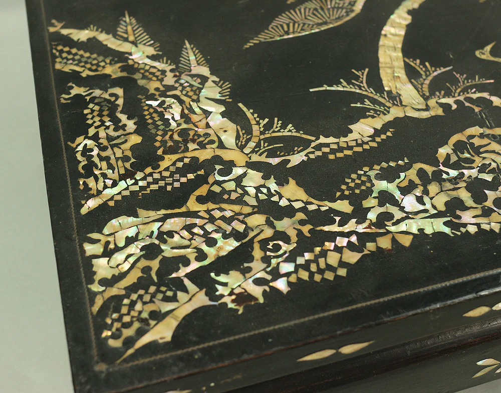 Korean Antique Art decorative Flower stand inlaid Raden, mother of pearl / Moon, Cranes, Pine Tree Scenery design V685 - Image 11