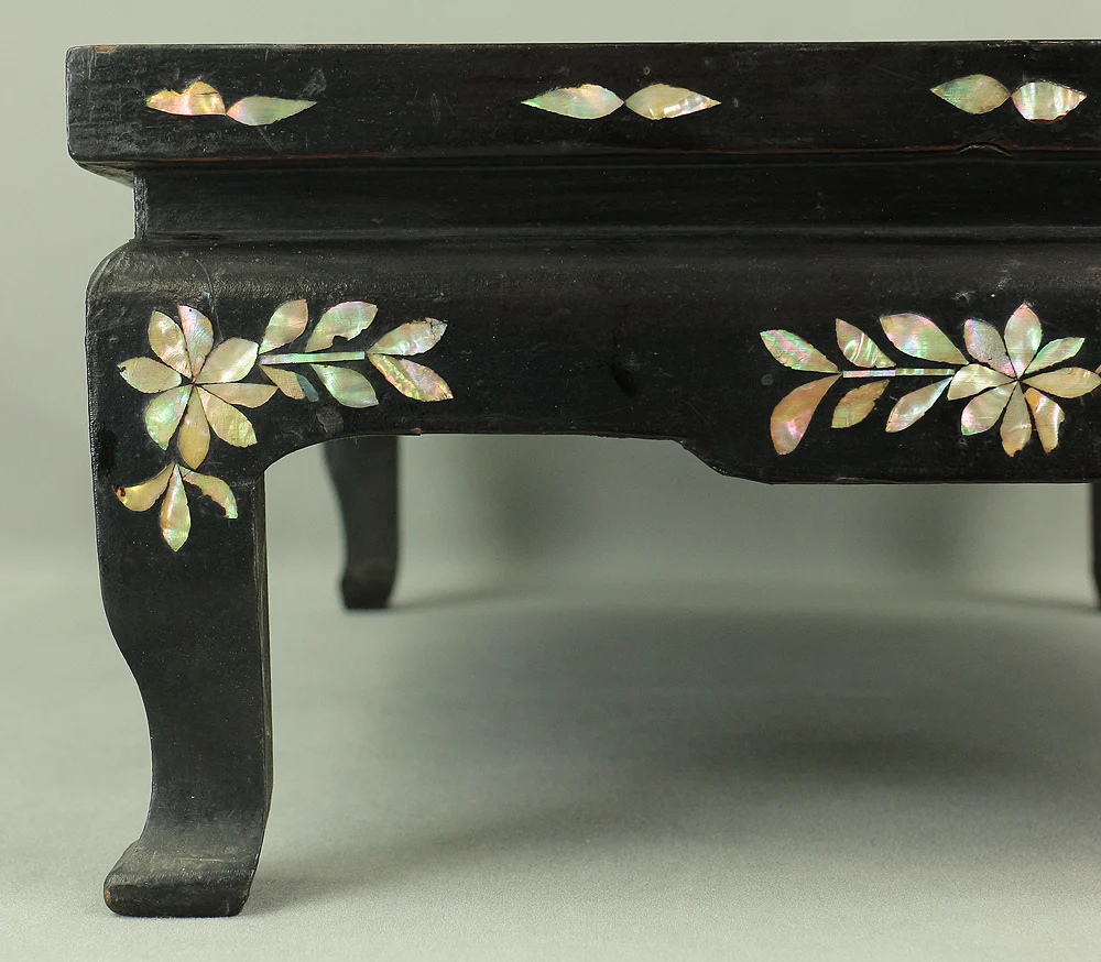 Korean Antique Art decorative Flower stand inlaid Raden, mother of pearl / Moon, Cranes, Pine Tree Scenery design V685 - Image 17