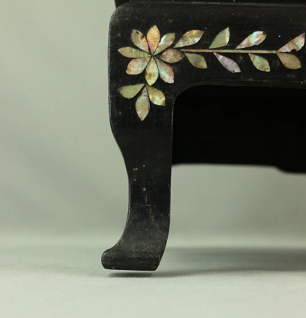 Korean Antique Art decorative Flower stand inlaid Raden, mother of pearl / Moon, Cranes, Pine Tree Scenery design V685 - Image 25