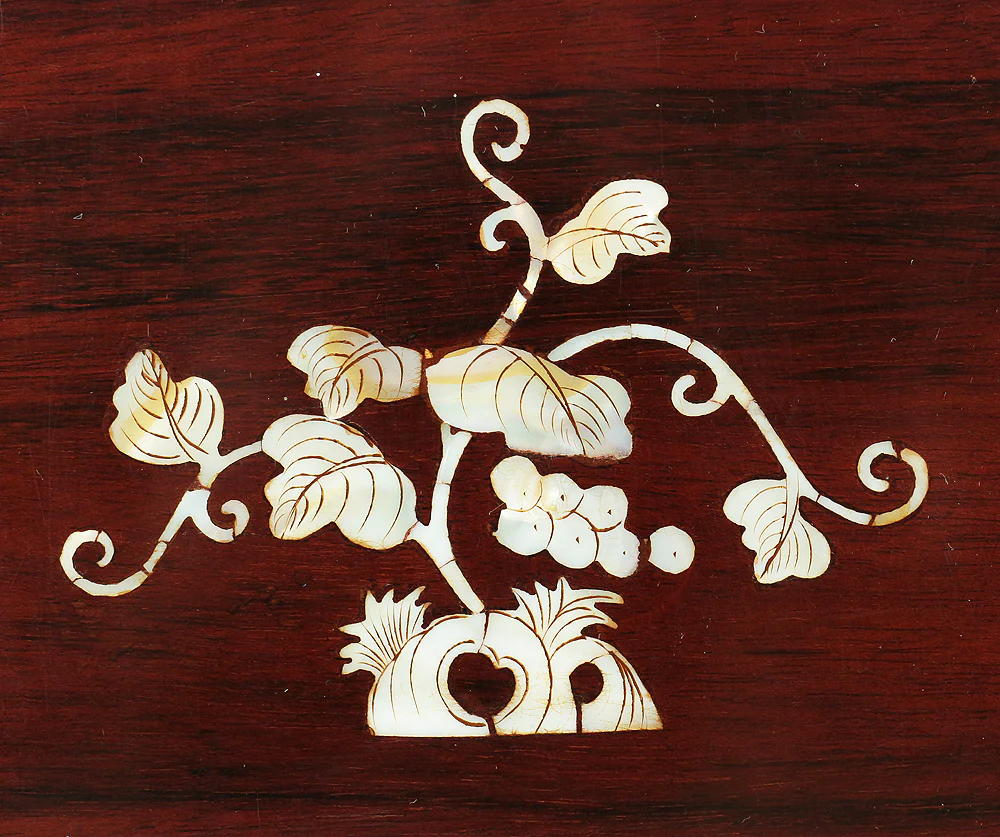 Korean art Cabinet inlaid Raden, mother of pearl Grape design Small Tansu Three Drawers V732 - Image 26