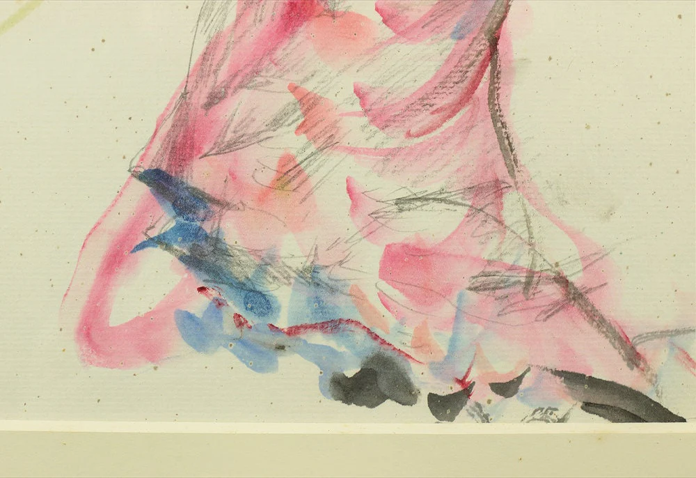 訓司 KUNJI Japanese framed painting Dancer with pink dress / Flame Japan Dance Hand Painted Framed painting Art Woman Glass - Image 4