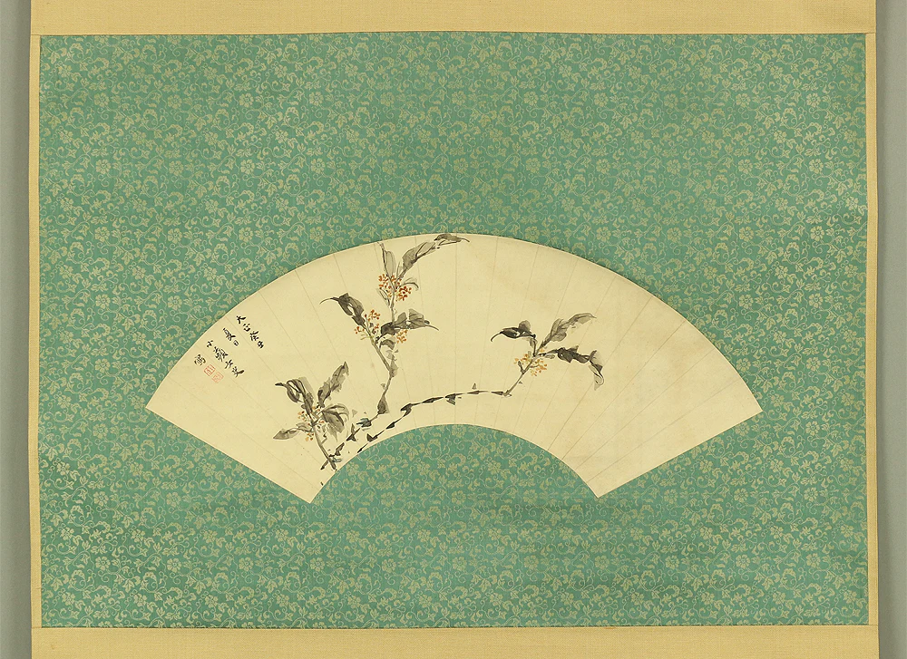 野口小蘋 NOGUCHI SHOHIN Female painter Age 1913 Fan surface - Flowers with Box W309 Japanese antique art kakejiku kakemono wall hanging scroll - Image 3
