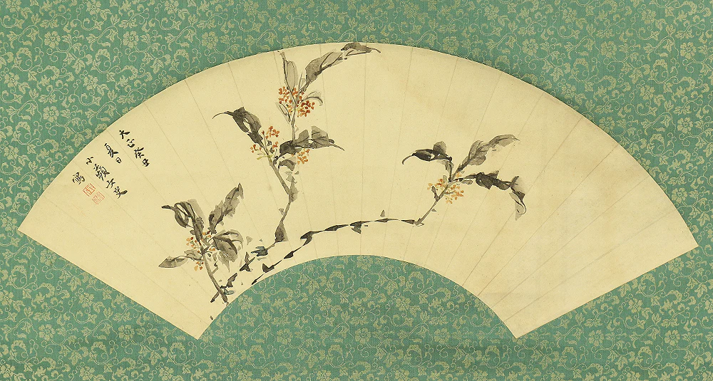 野口小蘋 NOGUCHI SHOHIN Female painter Age 1913 Fan surface - Flowers with Box W309 Japanese antique art kakejiku kakemono wall hanging scroll - Image 5