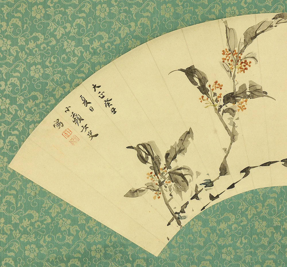 野口小蘋 NOGUCHI SHOHIN Female painter Age 1913 Fan surface - Flowers with Box W309 Japanese antique art kakejiku kakemono wall hanging scroll - Image 8
