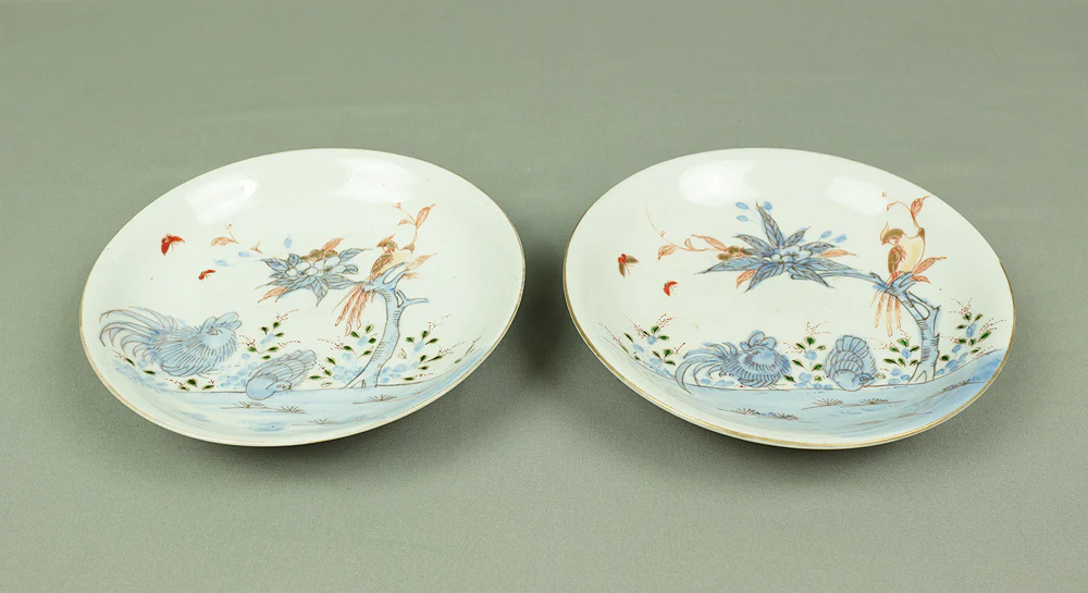 Old KO-IMARI NISHIKI Multi-colored Japanese Plates 5pcs Cherry & Birds with Box V367 / Dish Plants Butterfly Tableware Pottery - Image 3