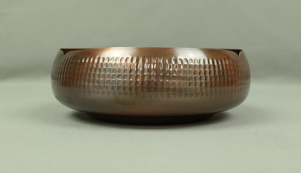 Pure Copper KASHI Confectionery Bowl 錦松堂 KINSHODO Japanese Tea Ceremony with Original box V353 / Japan Art Copper Pine tree Bamboo grass Ume - Image 5