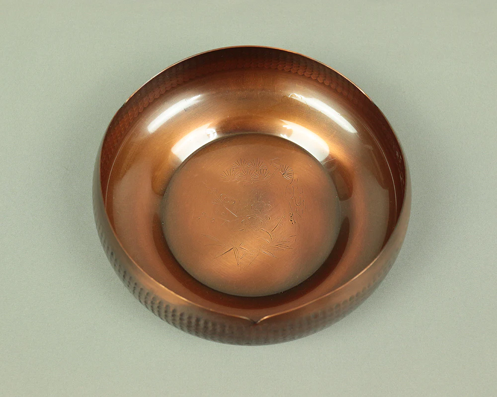 Pure Copper KASHI Confectionery Bowl 錦松堂 KINSHODO Japanese Tea Ceremony with Original box V353 / Japan Art Copper Pine tree Bamboo grass Ume - Image 7