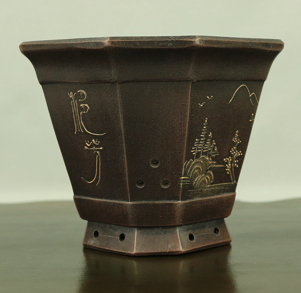 Purple Clay Sansui Landscape Design Rectangle Chinese Bonsai pot VA563 - Image 3
