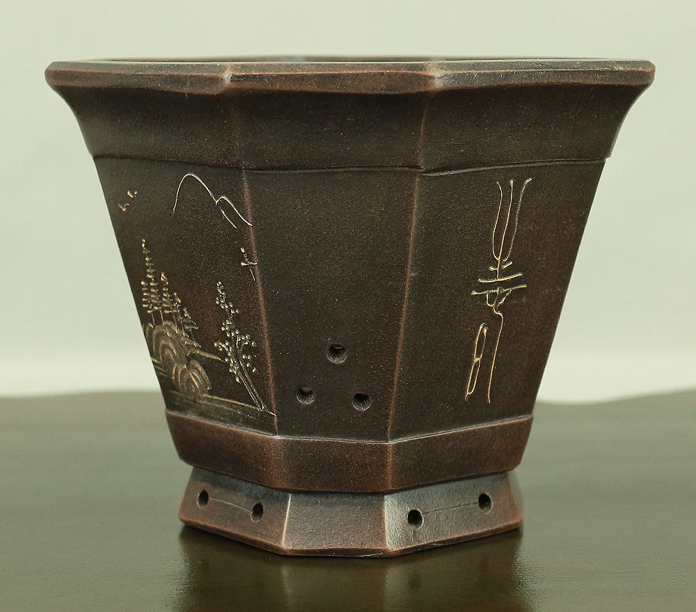 Purple Clay Sansui Landscape Design Rectangle Chinese Bonsai pot VA563 - Image 9