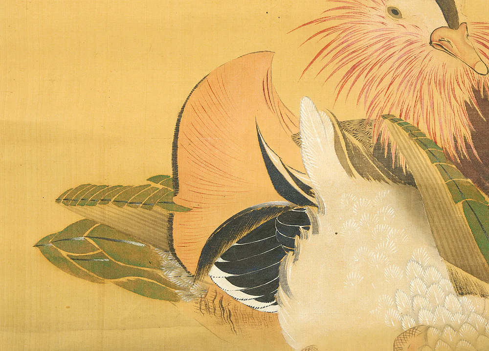 Pussy Willow, Mandarin Duck Diving into Water / Japanese art kakejiku kakemono wall hanging scroll with Box RE353 - Image 9