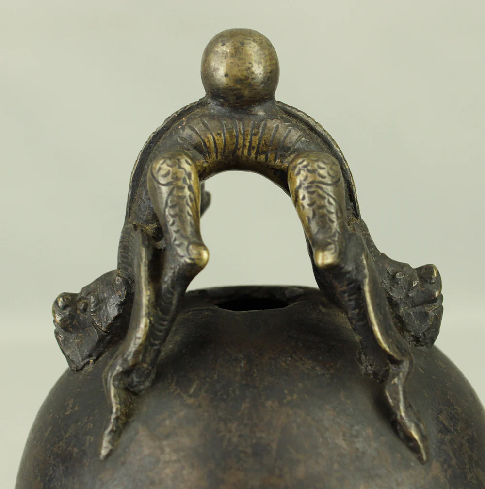 Qing Dynasty Bronze Beast Decorated Temple Bell Hanging Bell Bonsho 20cm 2.5kg with Bell Hammer and Box VA714 - Image 14