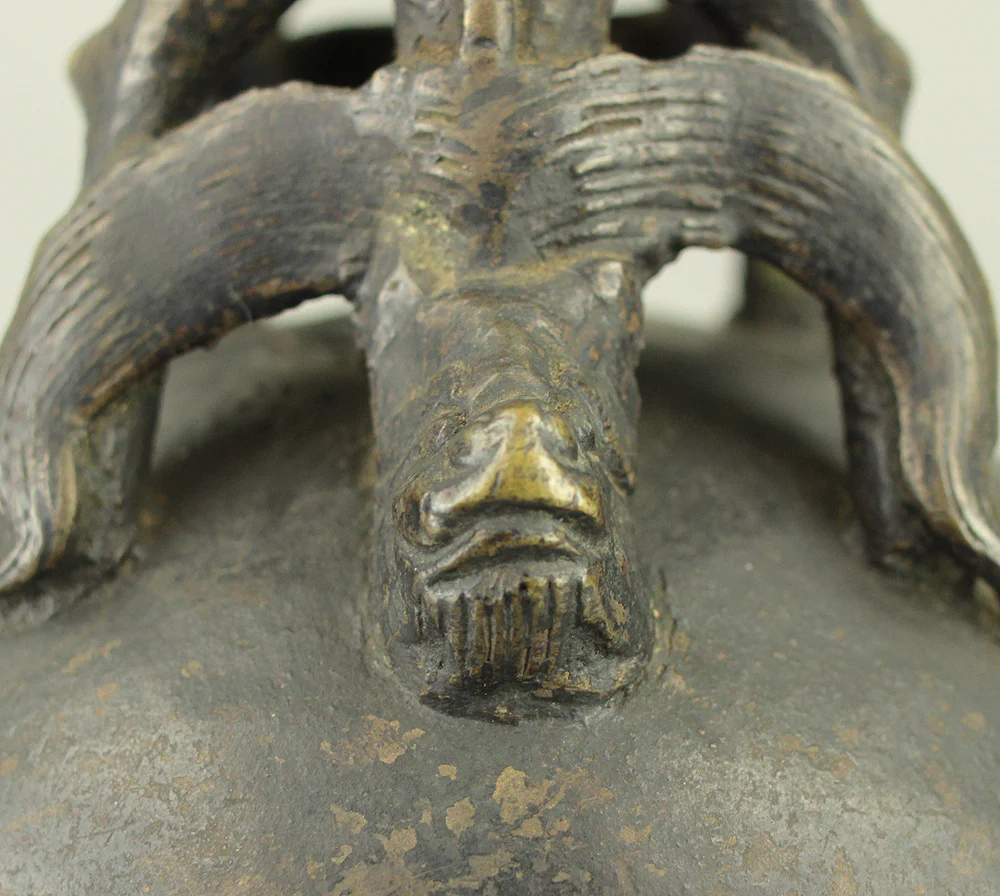 Qing Dynasty Bronze Beast Decorated Temple Bell Hanging Bell Bonsho 20cm 2.5kg with Bell Hammer and Box VA714 - Image 17