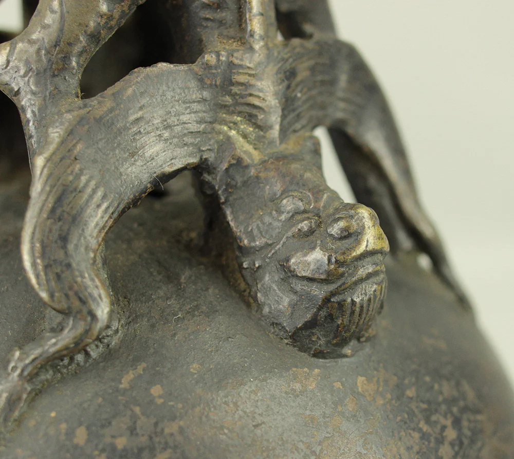 Qing Dynasty Bronze Beast Decorated Temple Bell Hanging Bell Bonsho 20cm 2.5kg with Bell Hammer and Box VA714 - Image 18