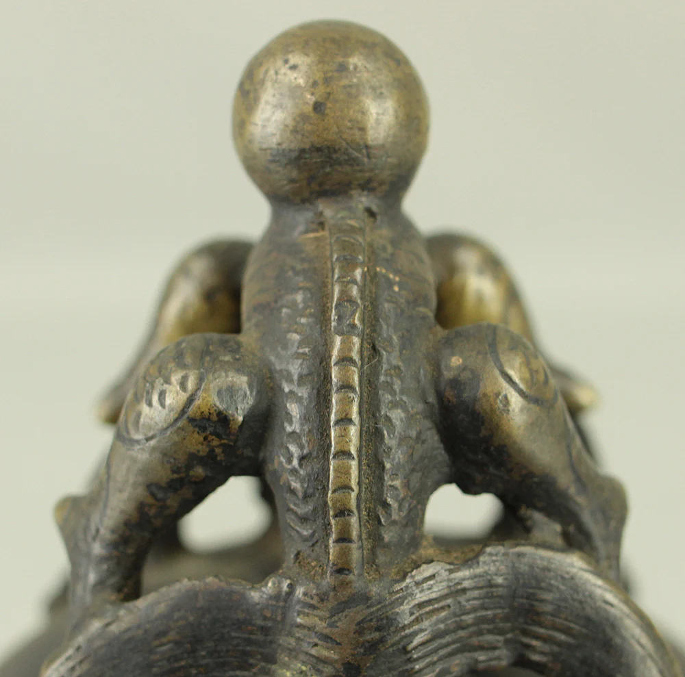 Qing Dynasty Bronze Beast Decorated Temple Bell Hanging Bell Bonsho 20cm 2.5kg with Bell Hammer and Box VA714 - Image 19