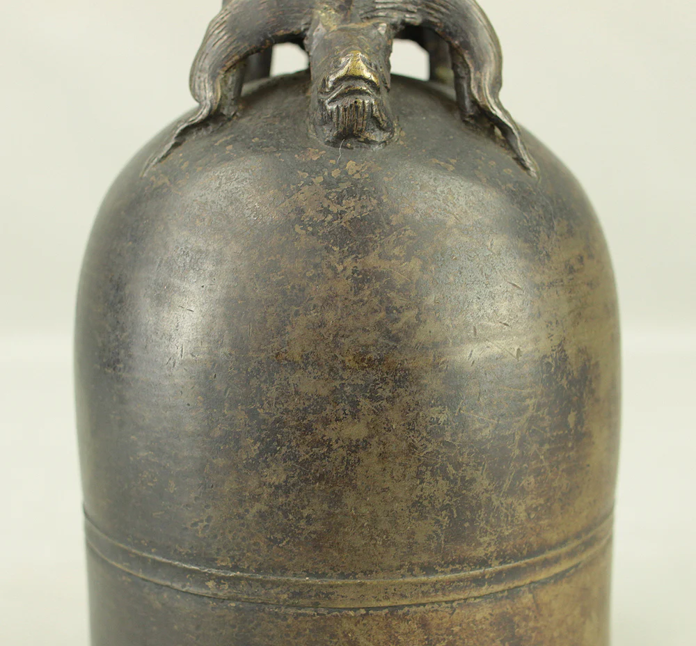 Qing Dynasty Bronze Beast Decorated Temple Bell Hanging Bell Bonsho 20cm 2.5kg with Bell Hammer and Box VA714 - Image 22