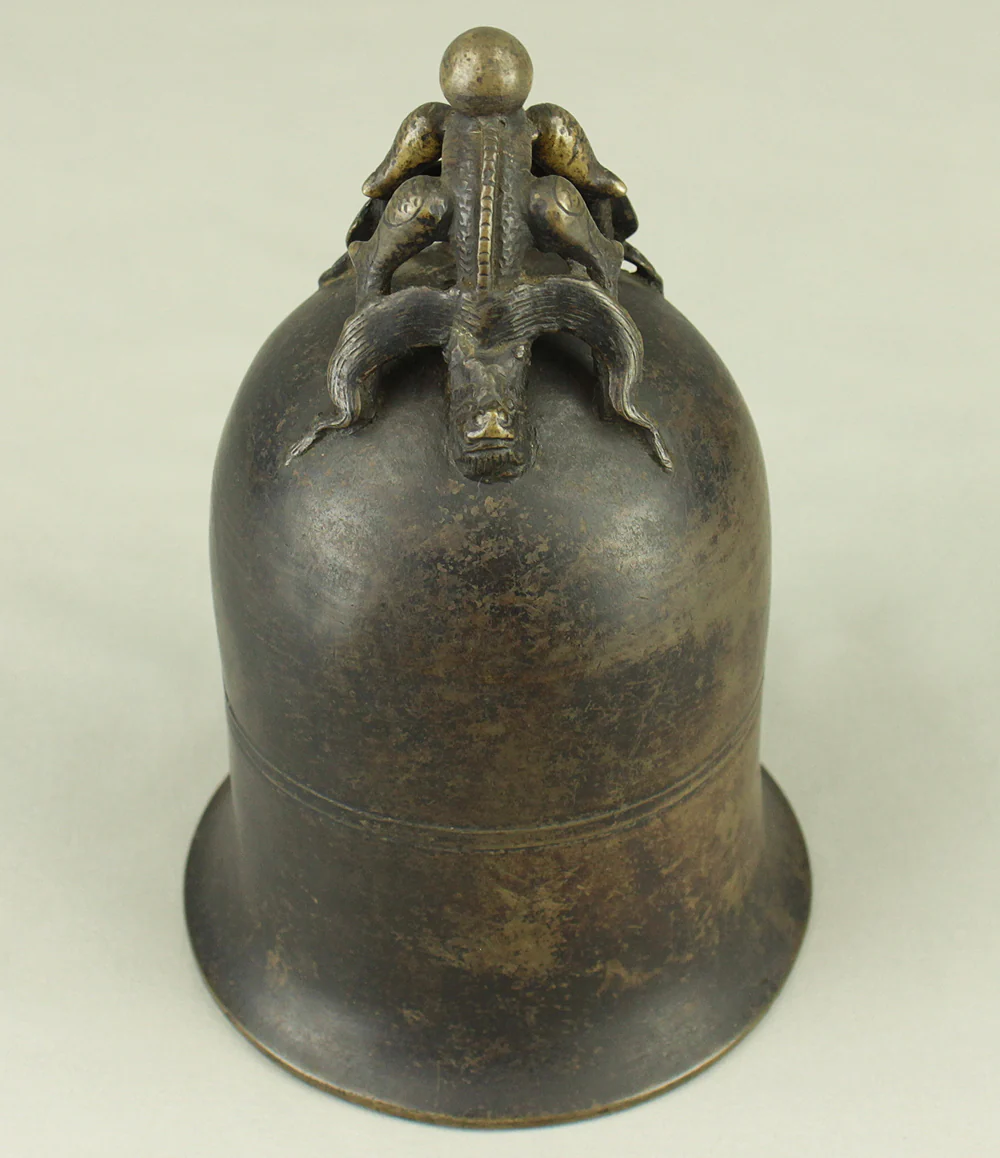 Qing Dynasty Bronze Beast Decorated Temple Bell Hanging Bell Bonsho 20cm 2.5kg with Bell Hammer and Box VA714 - Image 24