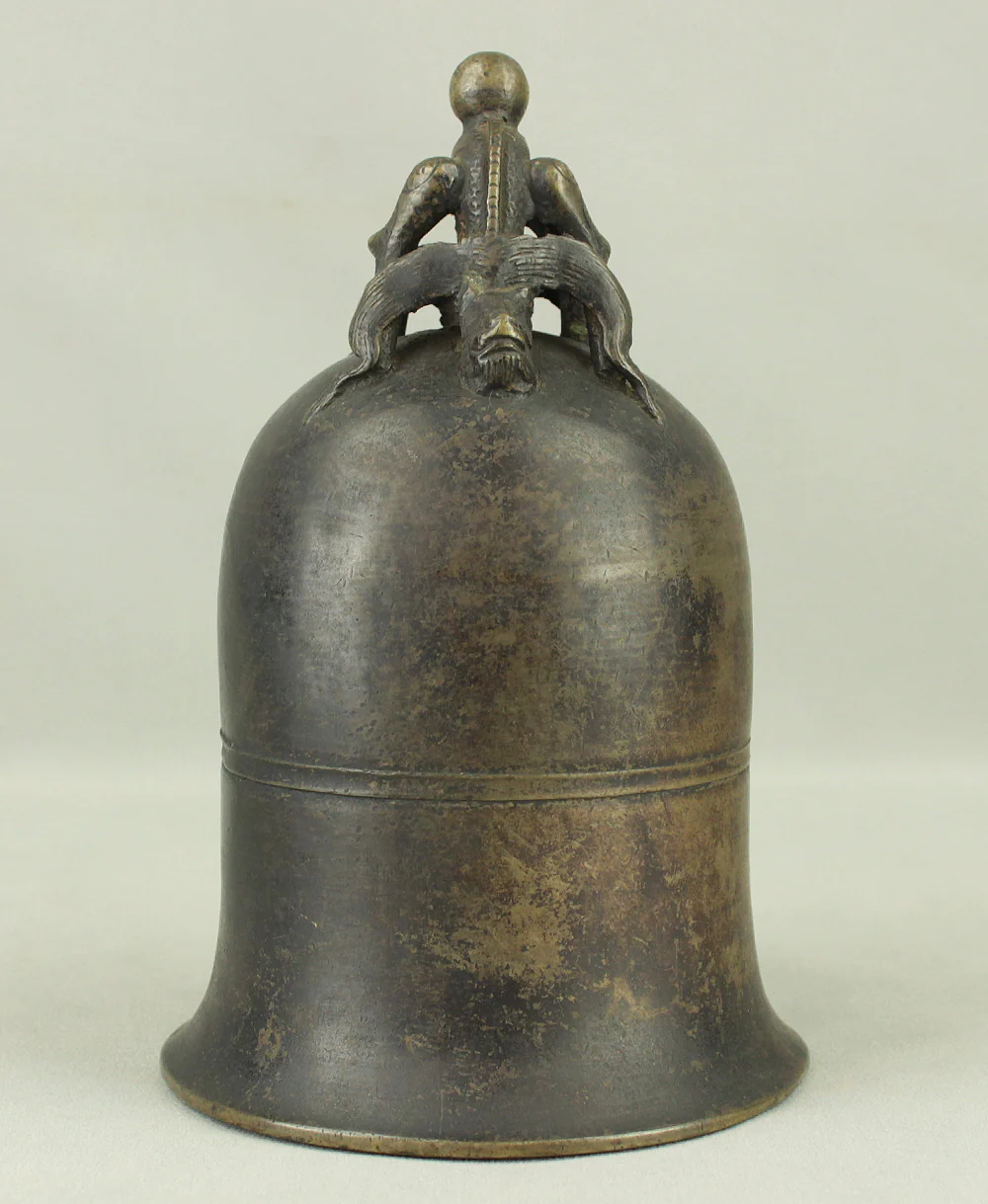 Qing Dynasty Bronze Beast Decorated Temple Bell Hanging Bell Bonsho 20cm 2.5kg with Bell Hammer and Box VA714 - Image 3