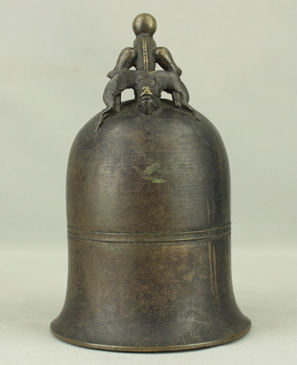 Qing Dynasty Bronze Beast Decorated Temple Bell Hanging Bell Bonsho 20cm 2.5kg with Bell Hammer and Box VA714 - Image 5
