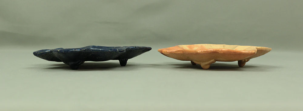 楽焼 RAKU ware Five Colored Plates Maple Leaf design 川崎和楽 KAWASAKI WARAKU Box V362 / Japanese Art Crafts Post-1940 Dish Kiln - Image 5