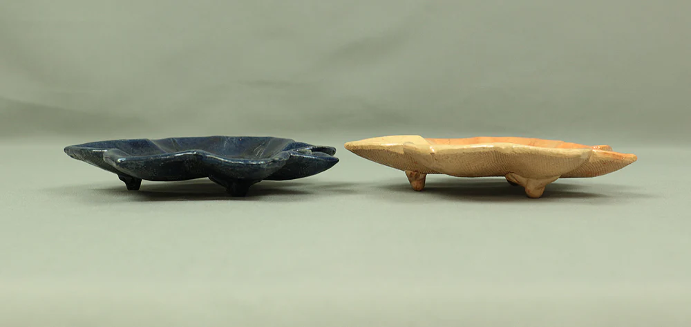 楽焼 RAKU ware Five Colored Plates Maple Leaf design 川崎和楽 KAWASAKI WARAKU Box V362 / Japanese Art Crafts Post-1940 Dish Kiln - Image 7