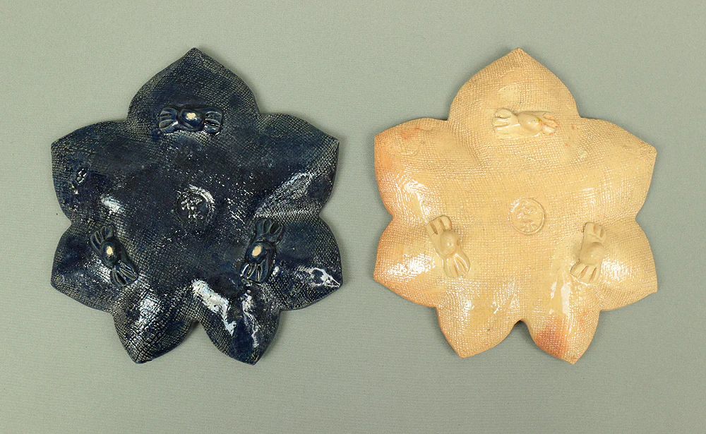 楽焼 RAKU ware Five Colored Plates Maple Leaf design 川崎和楽 KAWASAKI WARAKU Box V362 / Japanese Art Crafts Post-1940 Dish Kiln - Image 9