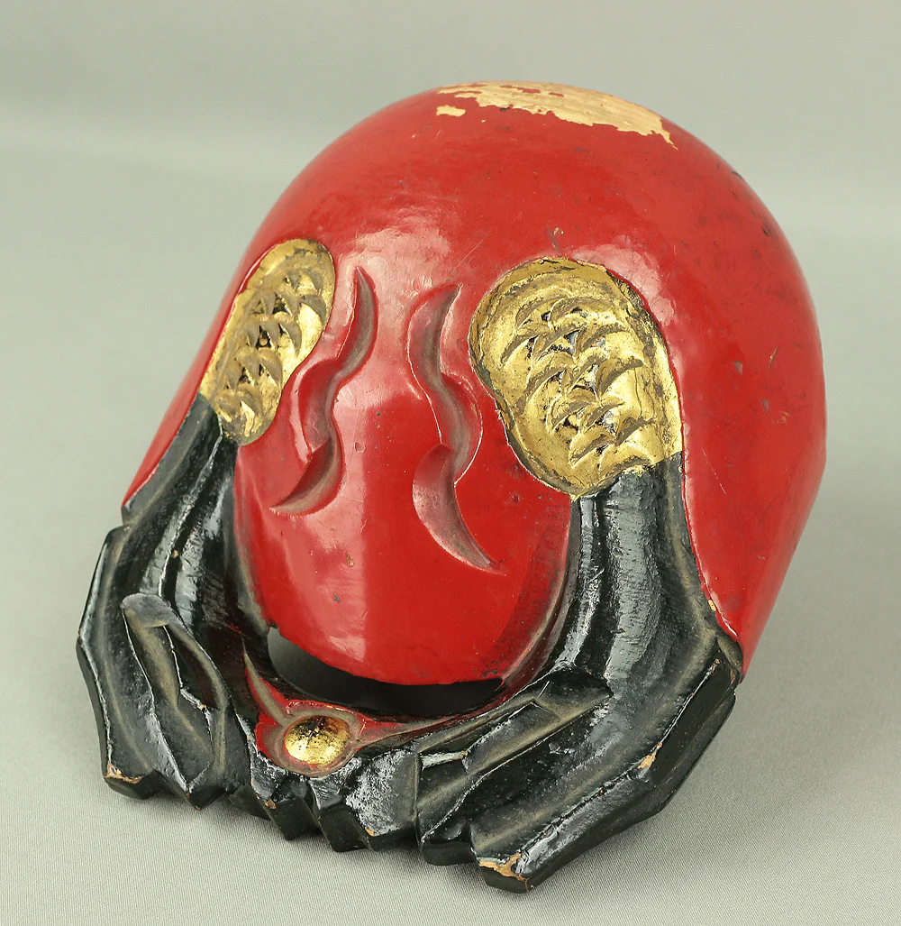 Reversible Mokugyo (Wooden Fish) Fish-shaped wooden temple drum wooden gong with stick & cushion Japanese Buddhist altar fittings - Image 3