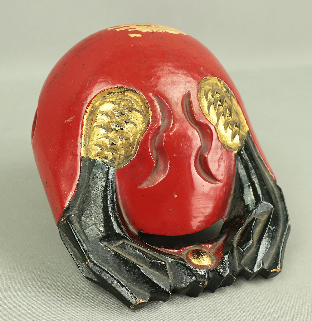 Reversible Mokugyo (Wooden Fish) Fish-shaped wooden temple drum wooden gong with stick & cushion Japanese Buddhist altar fittings - Image 4