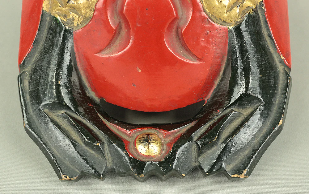 Reversible Mokugyo (Wooden Fish) Fish-shaped wooden temple drum wooden gong with stick & cushion Japanese Buddhist altar fittings - Image 6