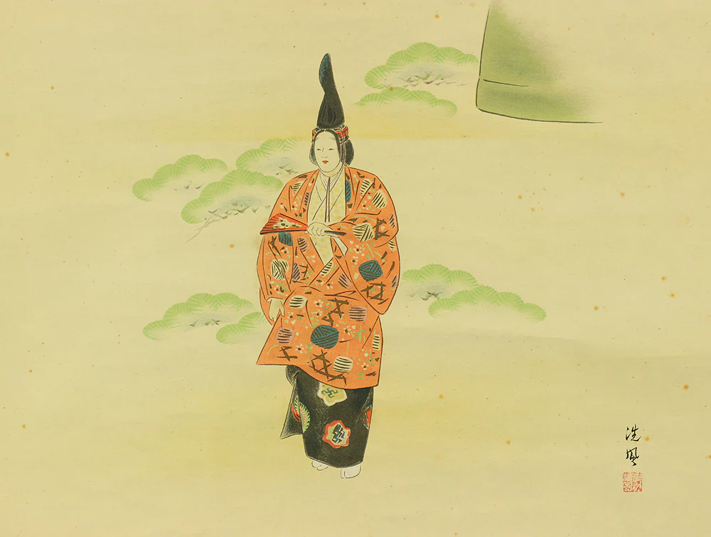 洗風 SENPU Japanese kakejiku kakemono hanging scroll NOH Play Actor ＆ Temple Bell / Japan Wall hanging Pine Dojoji Mask Costume Hand drawn - Image 5