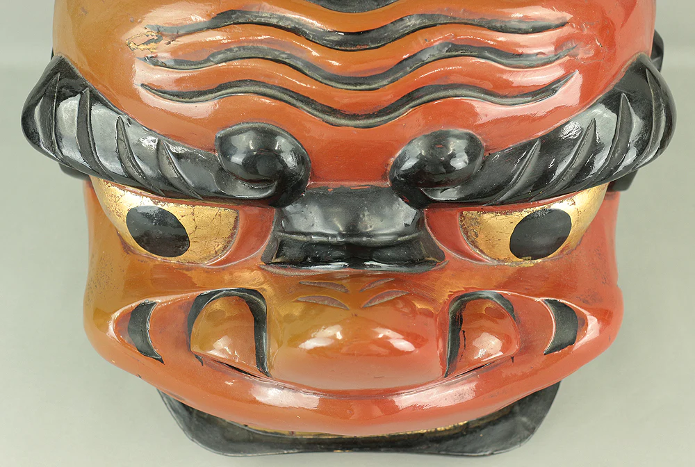 Shishigashira Japanese Old lacquered Gilt with eyes and tooth Shishimai head Mask Kagura Lion head Shinto tool ornament Okimono V708 - Image 10