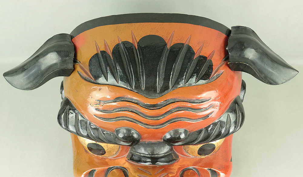 Shishigashira Japanese Old lacquered Gilt with eyes and tooth Shishimai head Mask Kagura Lion head Shinto tool ornament Okimono V708 - Image 11