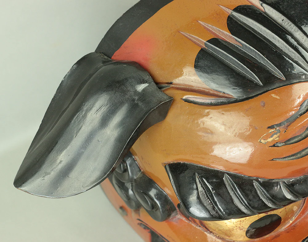 Shishigashira Japanese Old lacquered Gilt with eyes and tooth Shishimai head Mask Kagura Lion head Shinto tool ornament Okimono V708 - Image 12