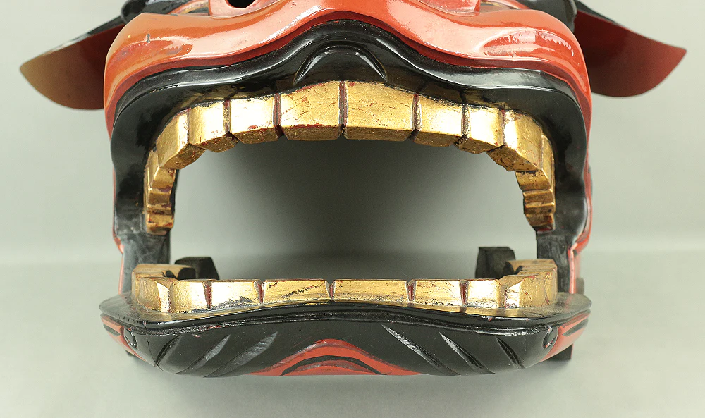 Shishigashira Japanese Old lacquered Gilt with eyes and tooth Shishimai head Mask Kagura Lion head Shinto tool ornament Okimono V708 - Image 18