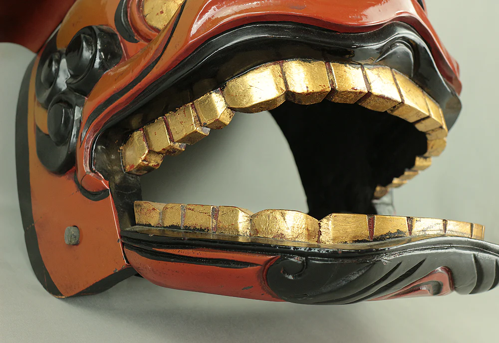 Shishigashira Japanese Old lacquered Gilt with eyes and tooth Shishimai head Mask Kagura Lion head Shinto tool ornament Okimono V708 - Image 19