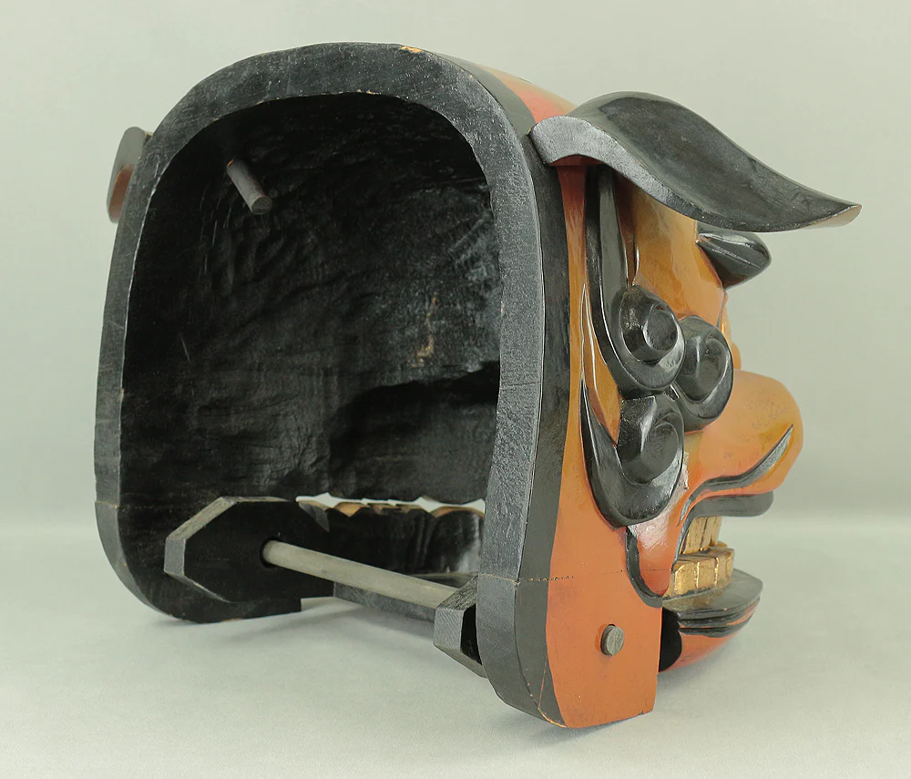 Shishigashira Japanese Old lacquered Gilt with eyes and tooth Shishimai head Mask Kagura Lion head Shinto tool ornament Okimono V708 - Image 24