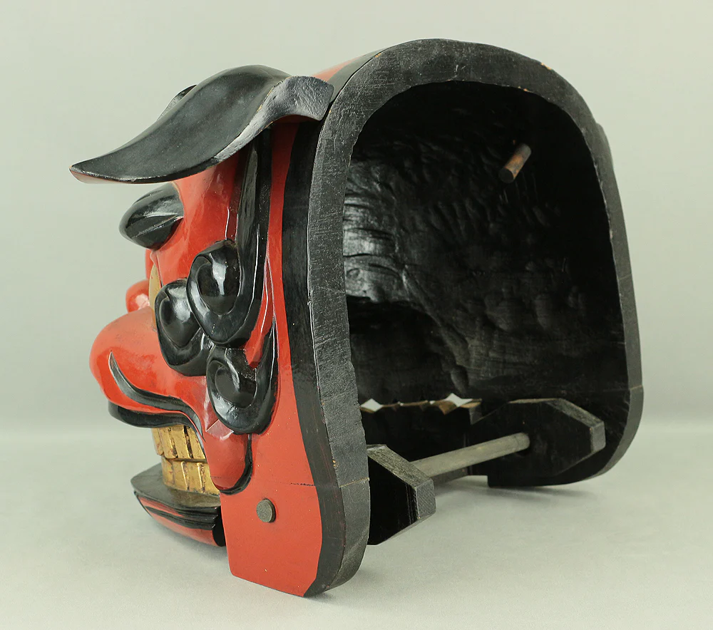 Shishigashira Japanese Old lacquered Gilt with eyes and tooth Shishimai head Mask Kagura Lion head Shinto tool ornament Okimono V708 - Image 30