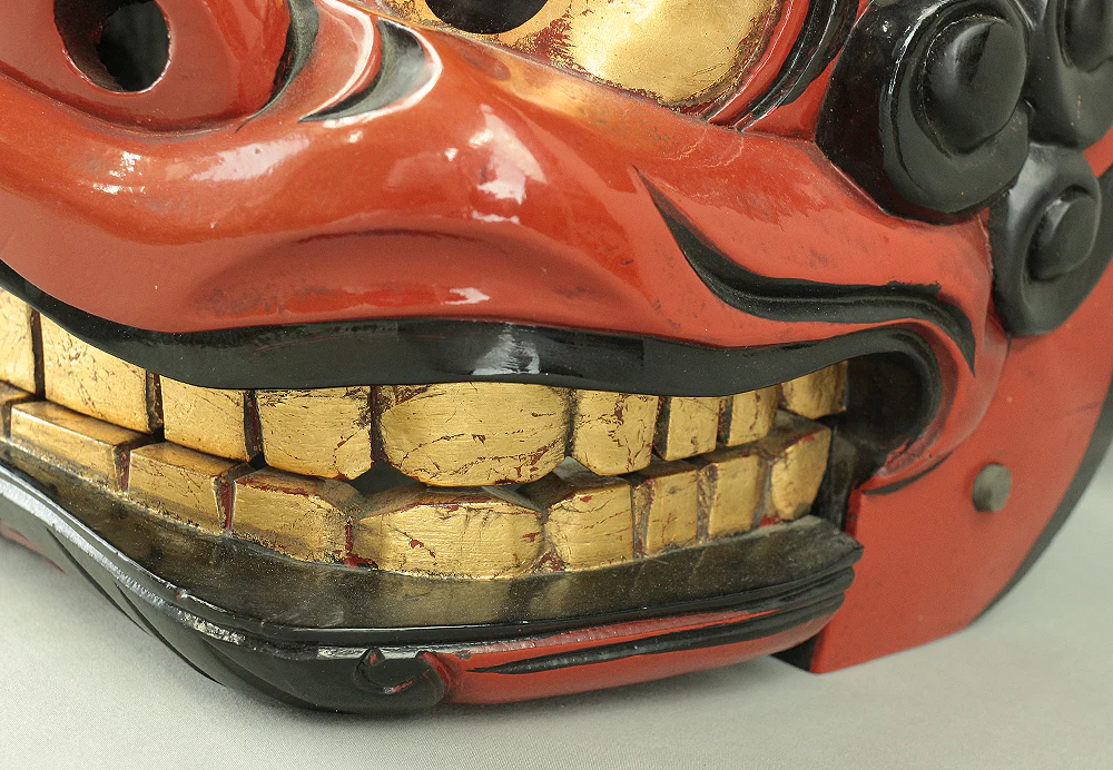 Shishigashira Japanese Old lacquered Gilt with eyes and tooth Shishimai head Mask Kagura Lion head Shinto tool ornament Okimono V708 - Image 9