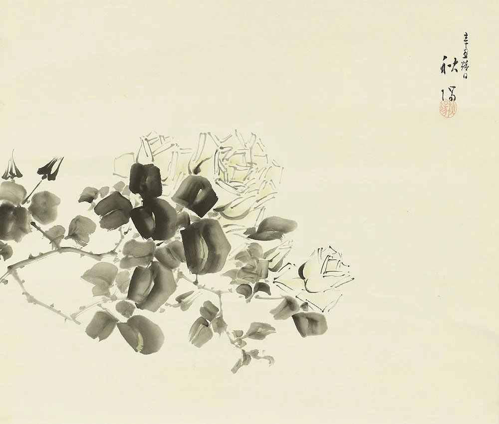 秋陽 SHUYO White roses flower W625 / Japanese art kakejiku kakemono wall hanging scroll - Image 4