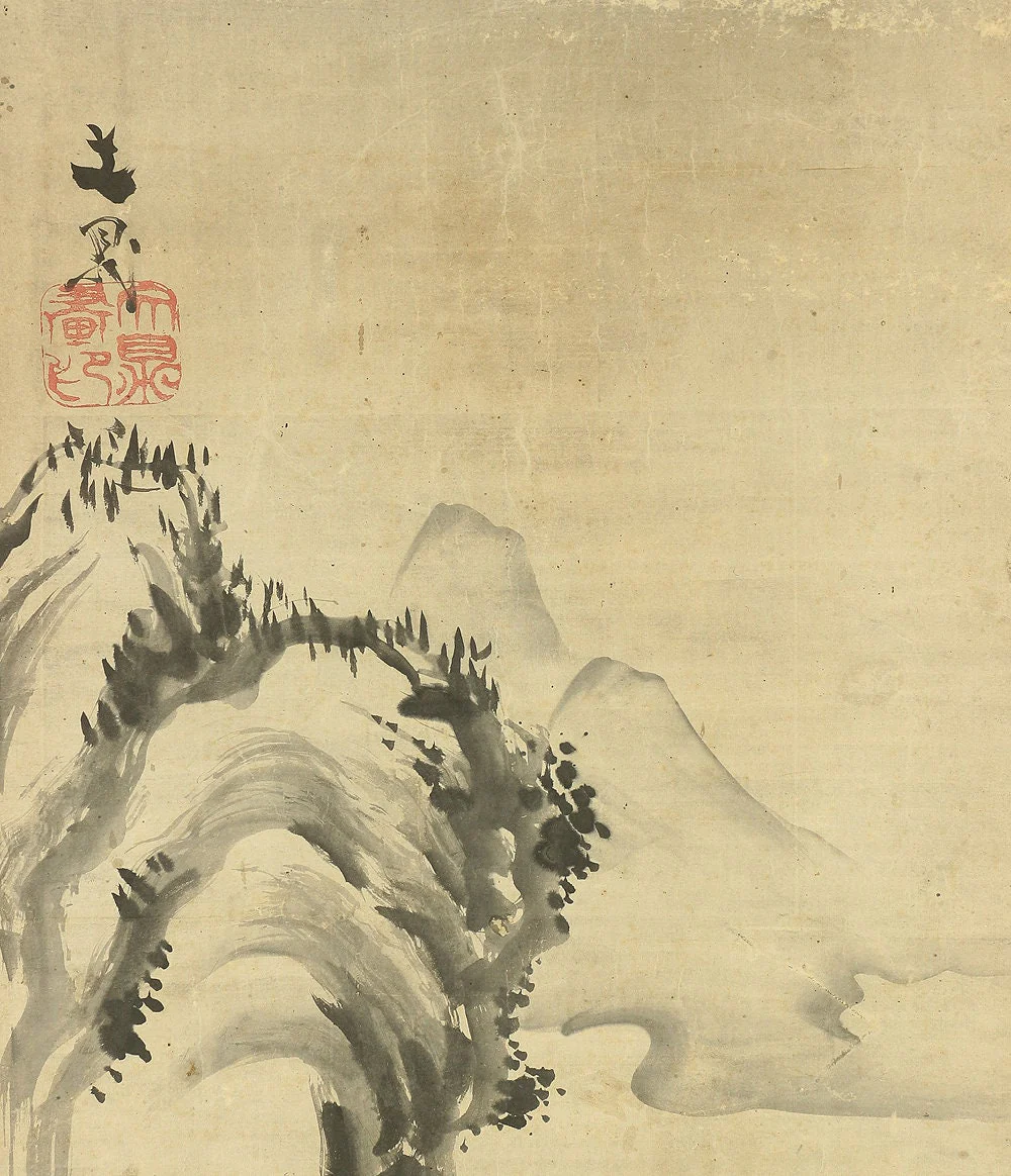 谷文晁 TANI BUNCHO 1763~1841 Suiboku brush ink landscape Sansui with Box W578 / Japanese antique art large kakejiku kakemono hanging scroll - Image 5