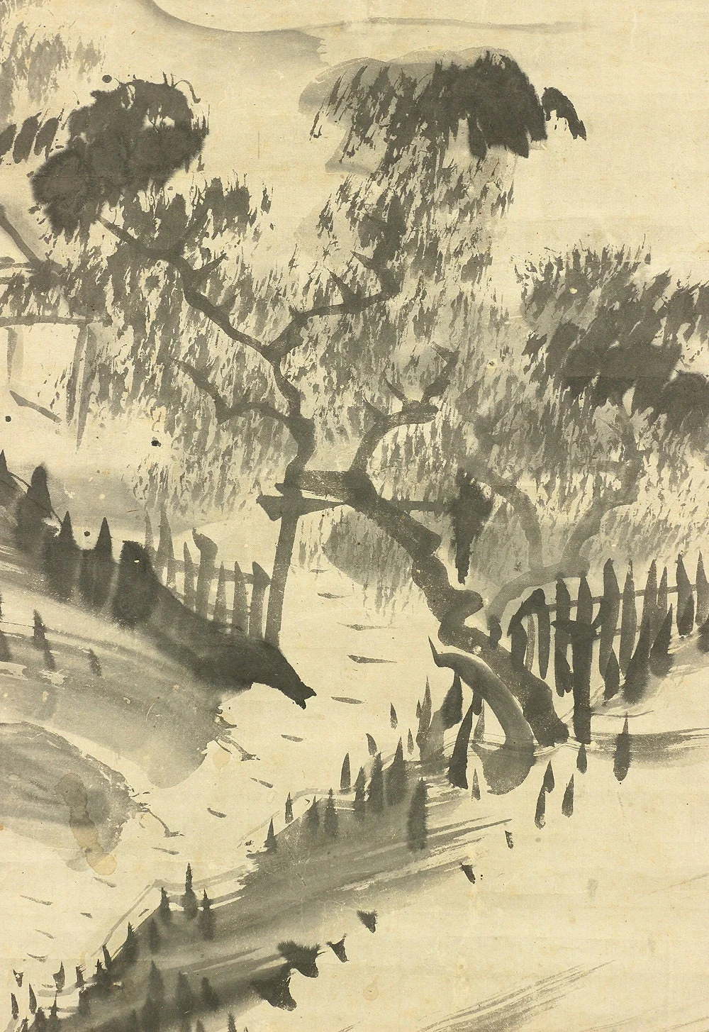 谷文晁 TANI BUNCHO 1763~1841 Suiboku brush ink landscape Sansui with Box W578 / Japanese antique art large kakejiku kakemono hanging scroll - Image 8