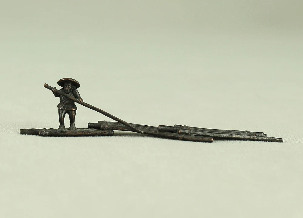 Tenpai Cast Metal Bonsai Okimono Small Ornaments Figurines 7pcs 'Three Crabs, Parent and Child Deer, Rafting Man, and Frog' VA615 - Image 3