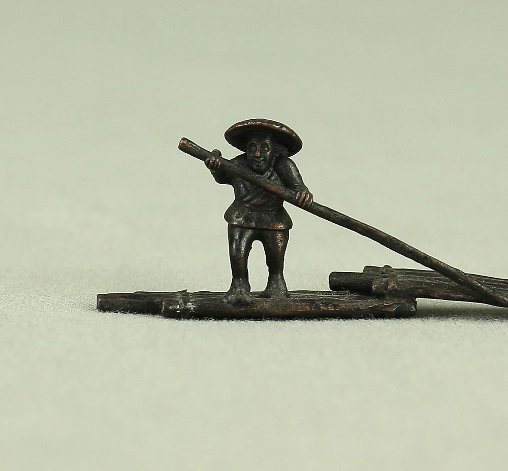 Tenpai Cast Metal Bonsai Okimono Small Ornaments Figurines 7pcs 'Three Crabs, Parent and Child Deer, Rafting Man, and Frog' VA615 - Image 4