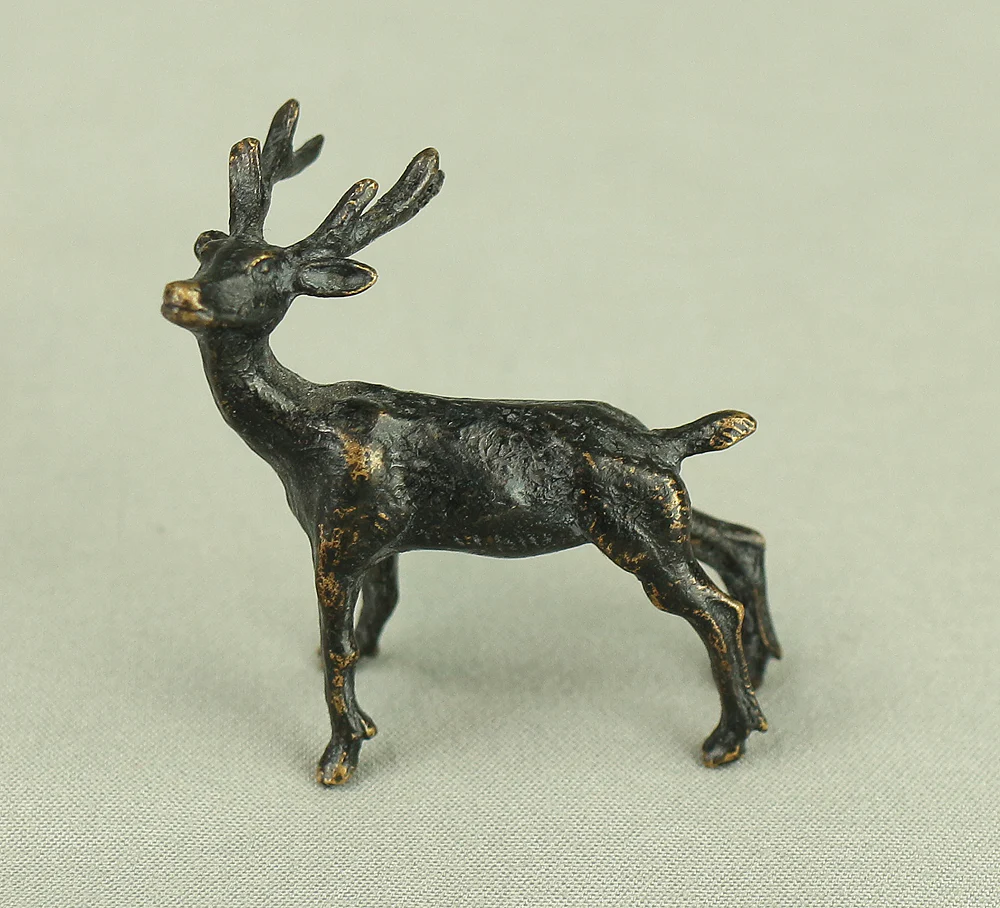 Tenpai Cast Metal Bonsai Okimono Small Ornaments Figurines 7pcs 'Three Crabs, Parent and Child Deer, Rafting Man, and Frog' VA615 - Image 5