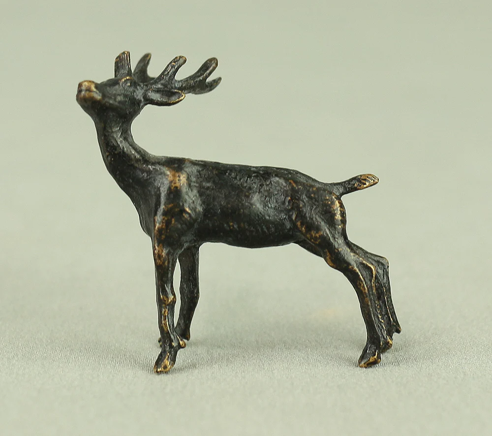 Tenpai Cast Metal Bonsai Okimono Small Ornaments Figurines 7pcs 'Three Crabs, Parent and Child Deer, Rafting Man, and Frog' VA615 - Image 6