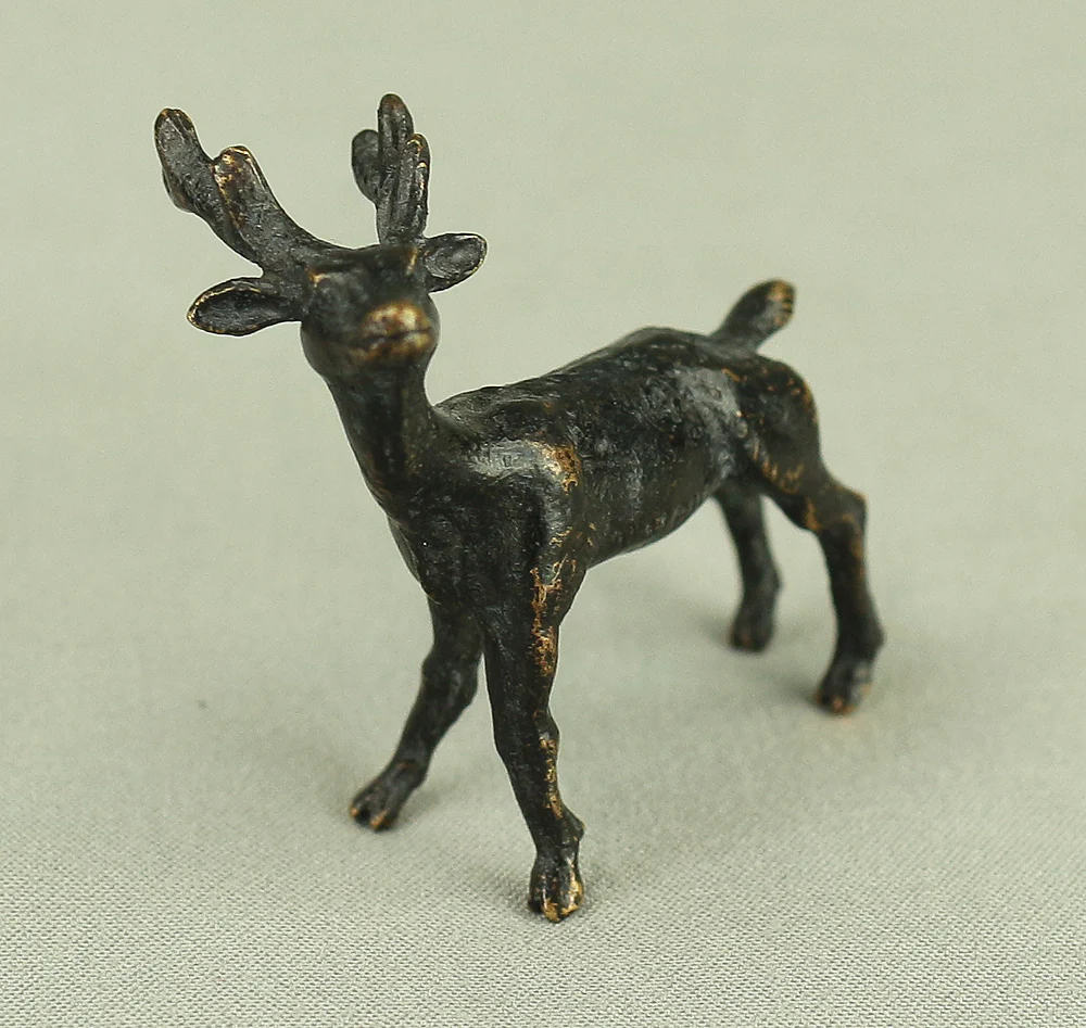 Tenpai Cast Metal Bonsai Okimono Small Ornaments Figurines 7pcs 'Three Crabs, Parent and Child Deer, Rafting Man, and Frog' VA615 - Image 7