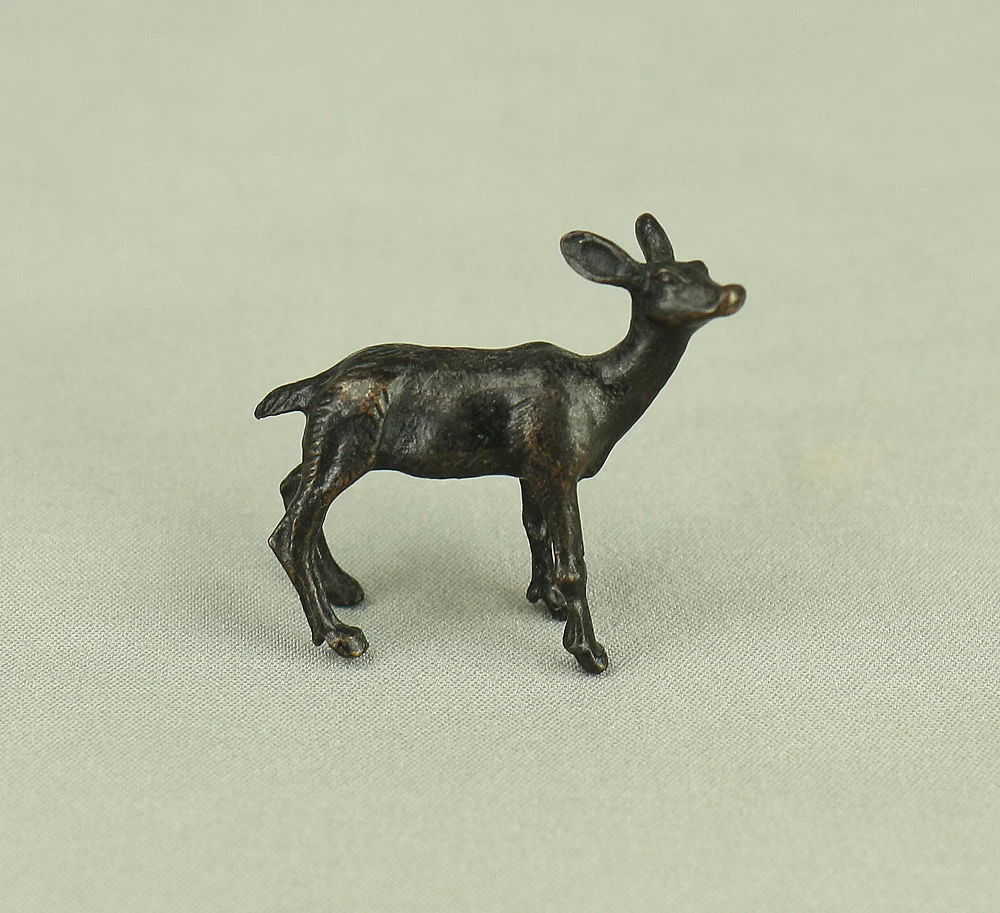 Tenpai Cast Metal Bonsai Okimono Small Ornaments Figurines 7pcs 'Three Crabs, Parent and Child Deer, Rafting Man, and Frog' VA615 - Image 8