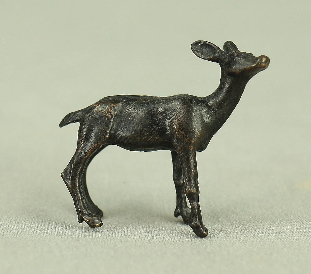 Tenpai Cast Metal Bonsai Okimono Small Ornaments Figurines 7pcs 'Three Crabs, Parent and Child Deer, Rafting Man, and Frog' VA615 - Image 9