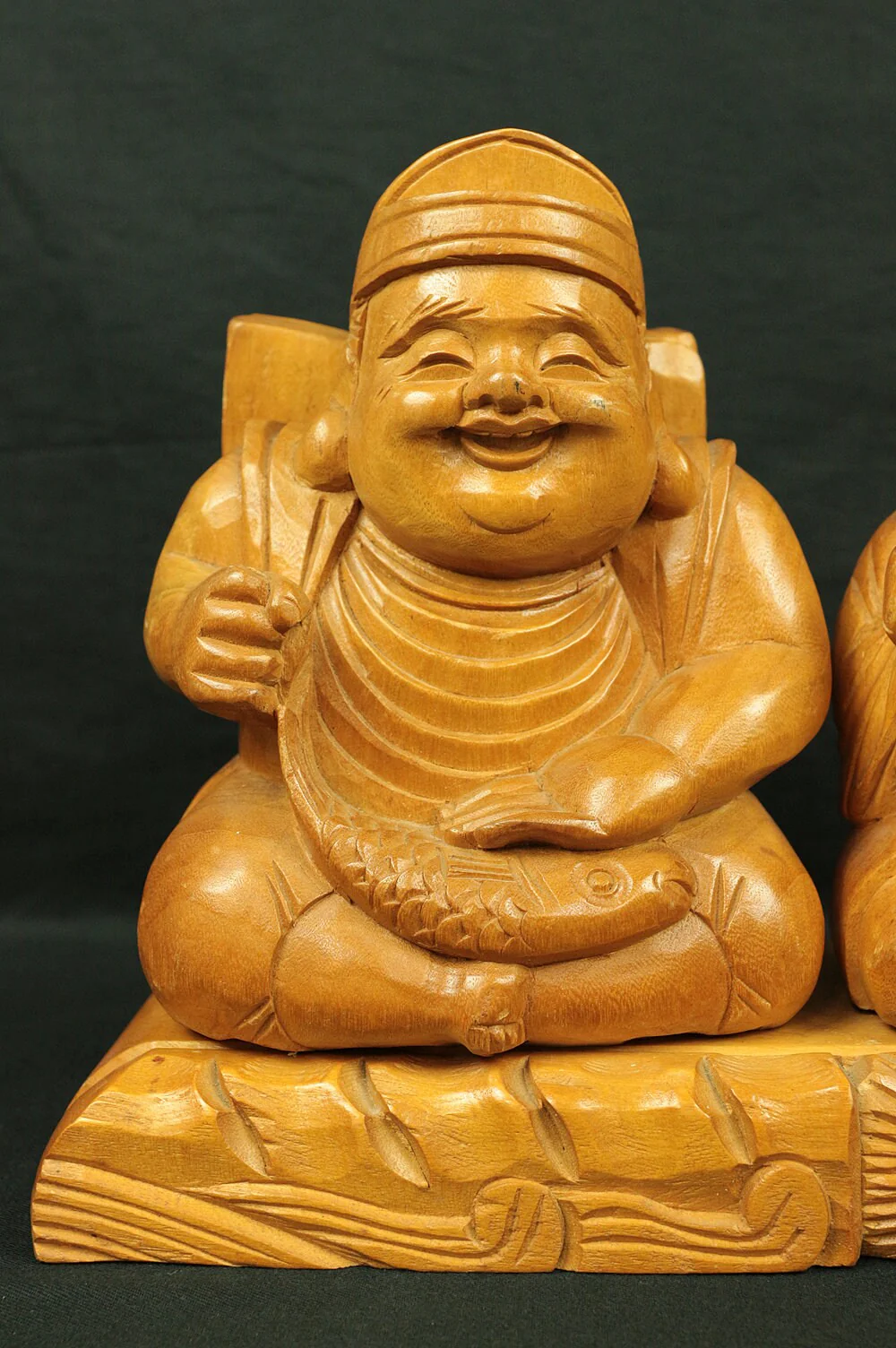 Wood Carving Statue Figurine DAIKOKUTEN & EBISU Japanese traditional Craft / Seven Lucky Gods Ornament Fortune Happiness Hinduism Buddhism - Image 3