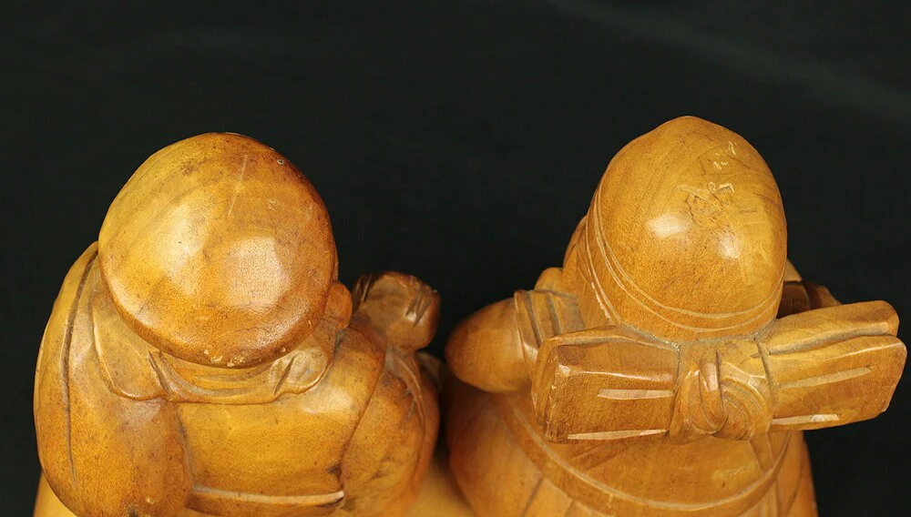 Wood Carving Statue Figurine DAIKOKUTEN & EBISU Japanese traditional Craft / Seven Lucky Gods Ornament Fortune Happiness Hinduism Buddhism - Image 9